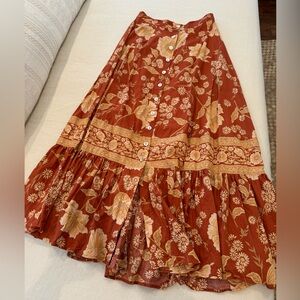 Spell Floral A-Line Skirt in Rust and Beige